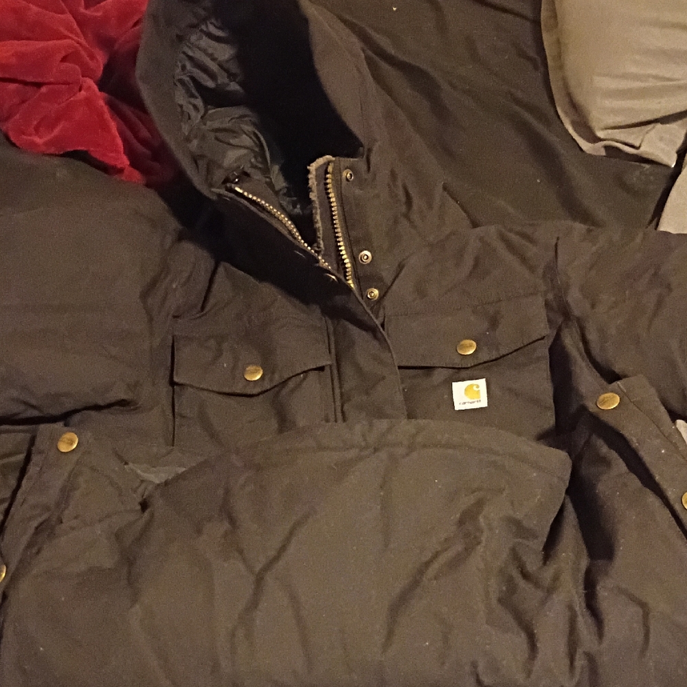 Carhartt Men's Dark Brown Quilted Hooded Puffer Jacket